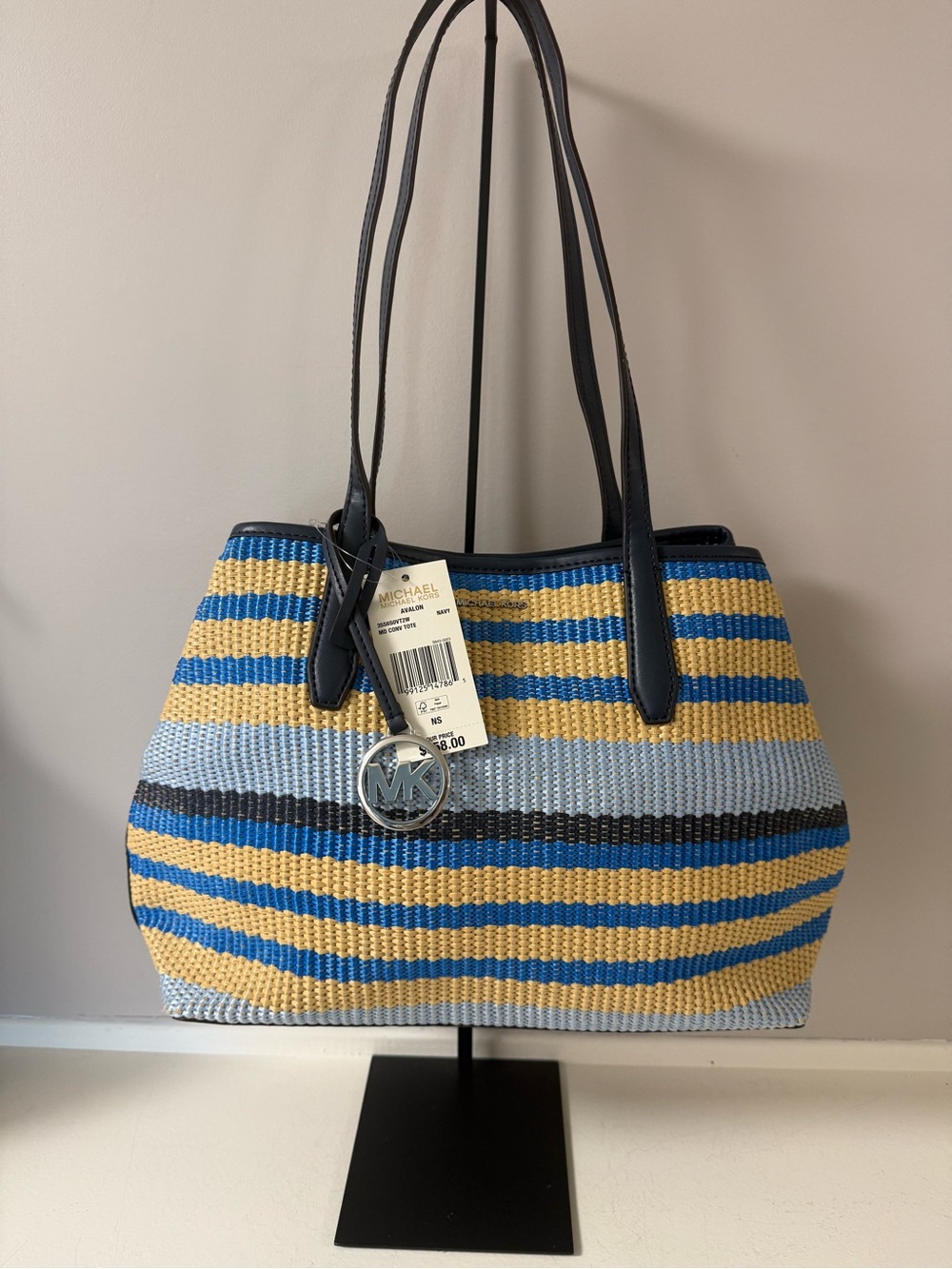 Michael Kors Striped Blue Yellow Woven Tote